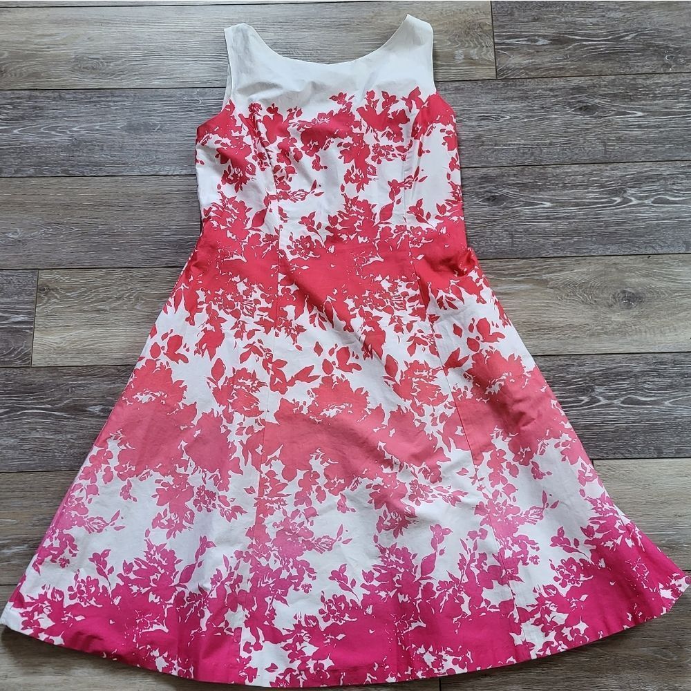 Women’s Sleeveless White and Coral Floral A-Line Dress